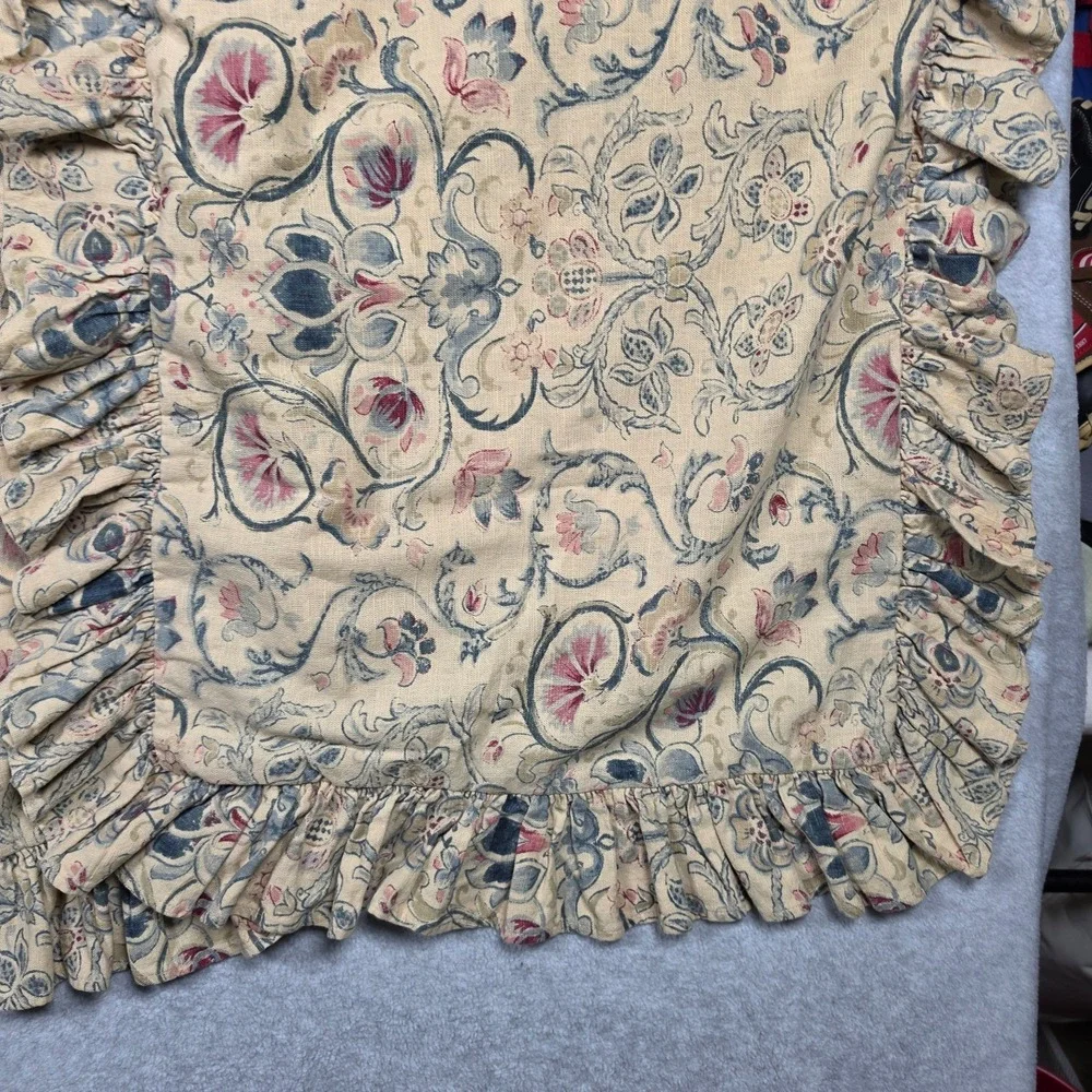 (2) Ralph Lauren Provence Pillow Sham Floral Ruffled KING Cotton/Linen Blend VTG